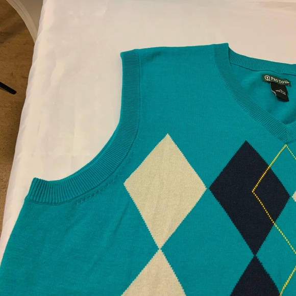 Pro Tour Knit V-Neck Vest Sweater Aqua/Teal & Blue color Men’s - Picture 2 of 8